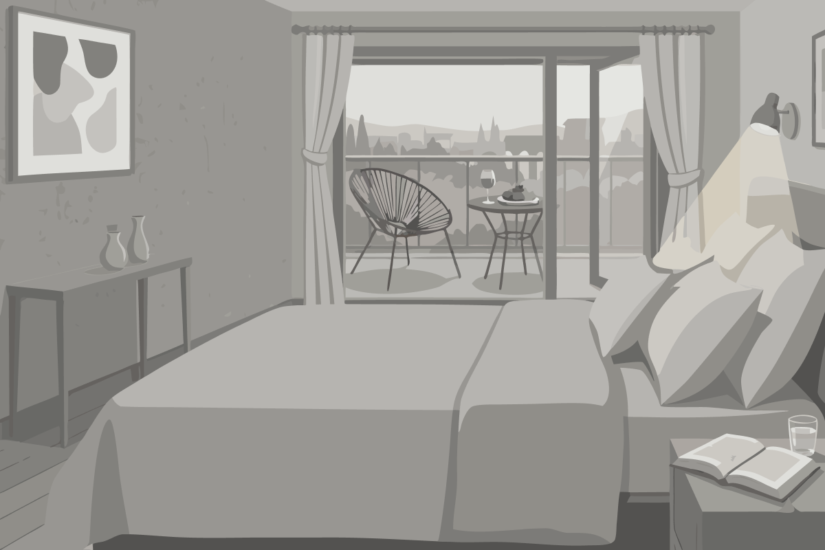 Kamer met Queensize Bed en Gedeelde Badkamer